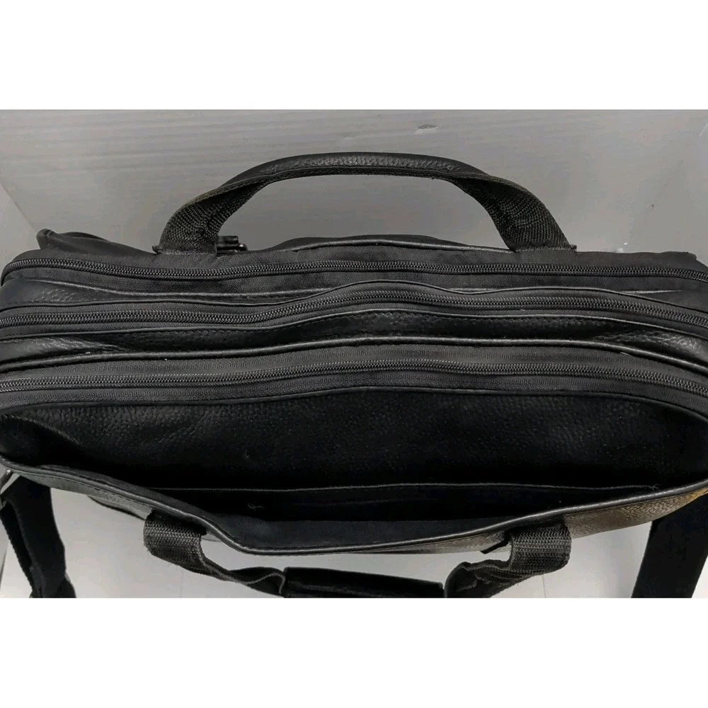 Vtg L.L. Bean Black Pebbled Leather Messenger Bag Satchel Casual Travel Laptop